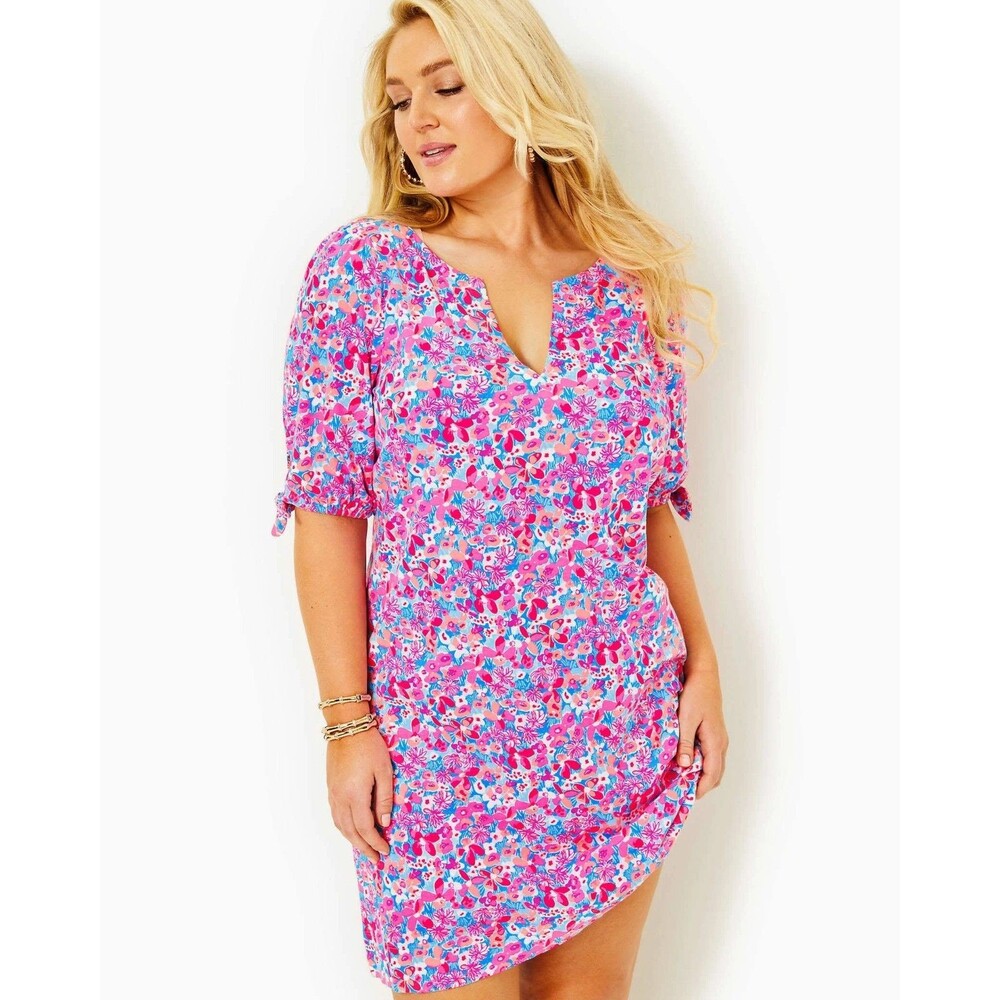 Lilly Pulitzer Easley Short Sleeve T-Shirt Dress Seashore Printed Pink S 287937
